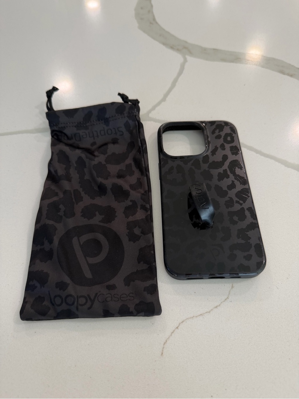 Loopy Case Black Leopard Print iPhone Case with Loop Grip